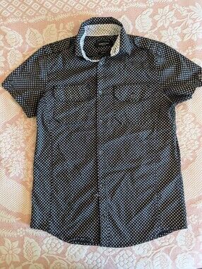 Black Geometric Button-Up Shirt